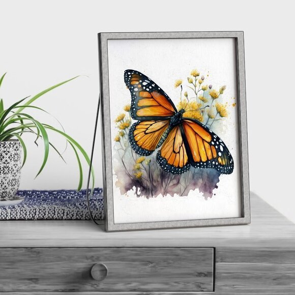 Monarch‎ Butterfly Watercolor Oil Painting Art Print - Picture 2 of 7